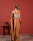 Pre-Draped Brown Saree Set with Slit Skirt