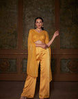 Drape Skirt Set with Ruffle Dupatta - Yellow