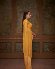 Drape Skirt Set with Ruffle Dupatta - Yellow