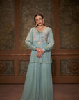 Crop Top and Flared Pants Fusion Set with Sequin Embroidery - Silk
