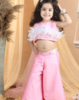 Hand Embroided Top and Palazza Pants with Fur
