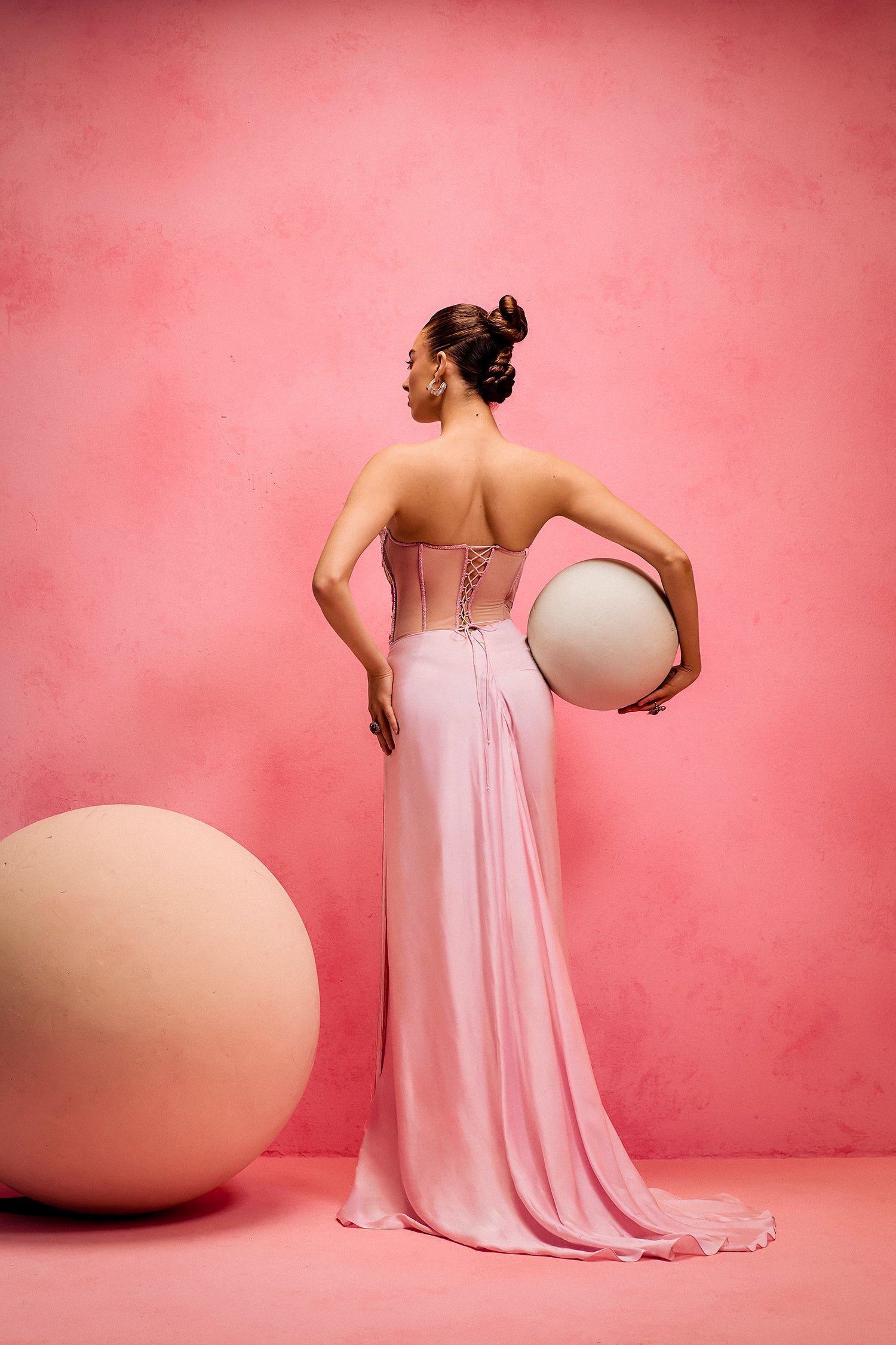 Pink Sorbet Corset Draped Gown
