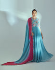 Green Ombre Anarkali Set with Sequin Embroidered Yoke