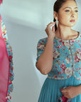 Green Ombre Anarkali Set with Sequin Embroidered Yoke