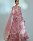 Mint Green & Aqua Blue Embroidered Cotton Silk Anarkali Set