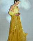 Green Georgette Anarkali with Sequin Embroidered Yoke