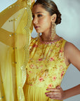 Green Georgette Anarkali with Sequin Embroidered Yoke