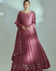 Intricately Sequin Embroidered Ombre Anarkali with Pleated Flare - Georgette