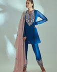 Intricately Sequin Embroidered Ombre Georgette Anarkali Set in Blue