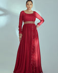 Sequin Embroidered Ombre Georgette Anarkali Gown in Green