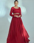 Sequin Embroidered Ombre Georgette Anarkali Gown in Green