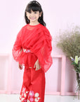 Stylish Pleated Red Top and Embriodered Palazzo with Detachable Belt