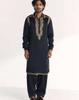 Wajad Black Pathani Kurta Set