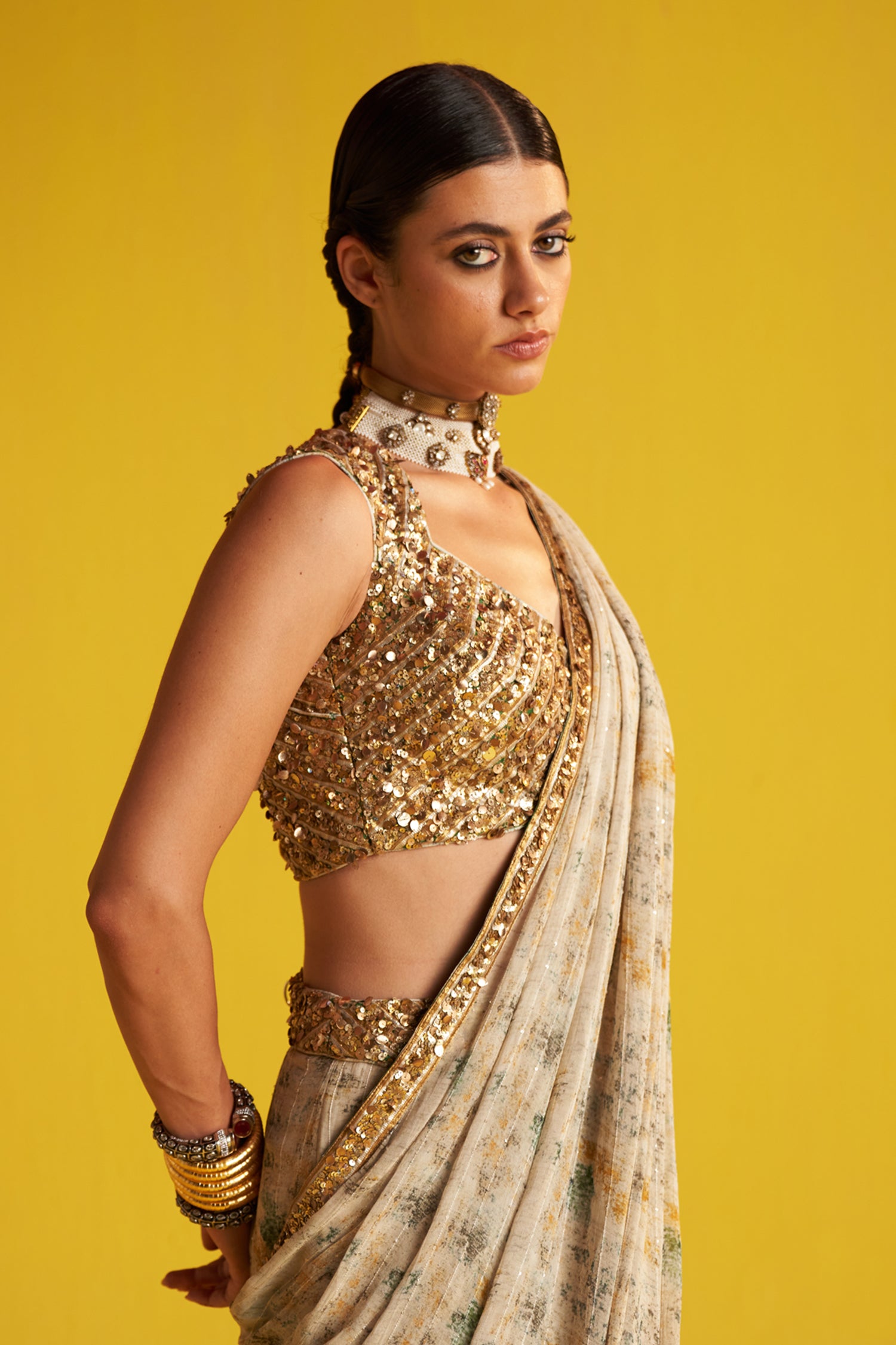 Sarina Green Saree Set