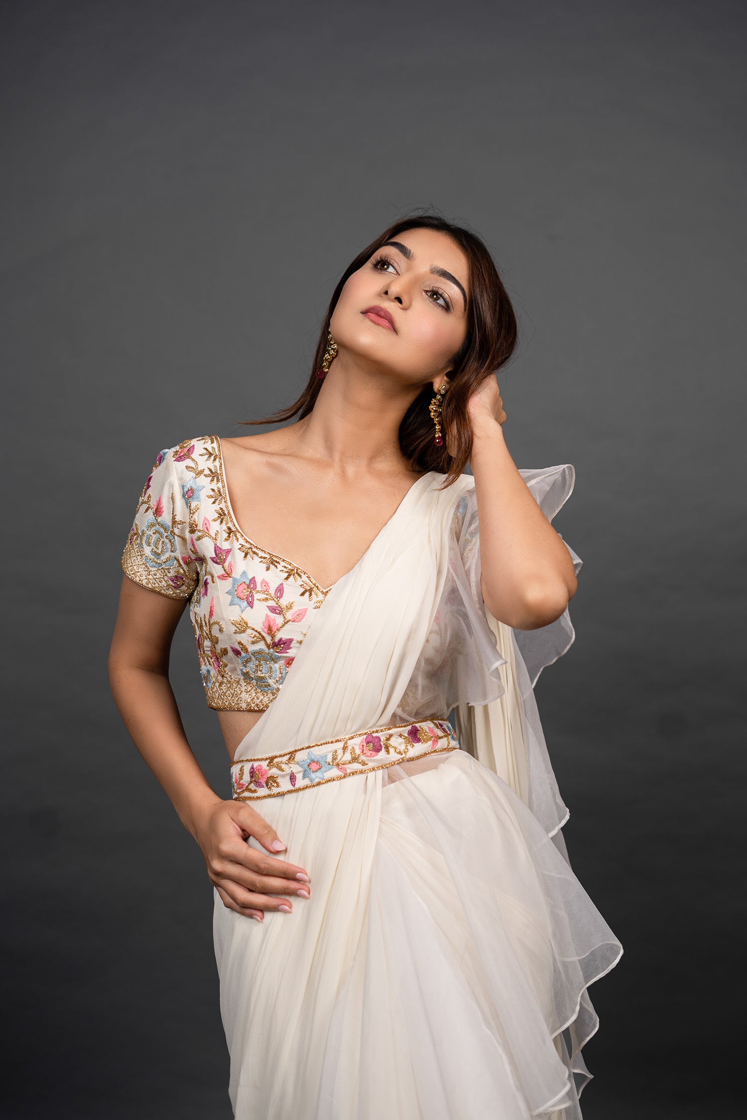 Vivacious White Pre Draped Saree