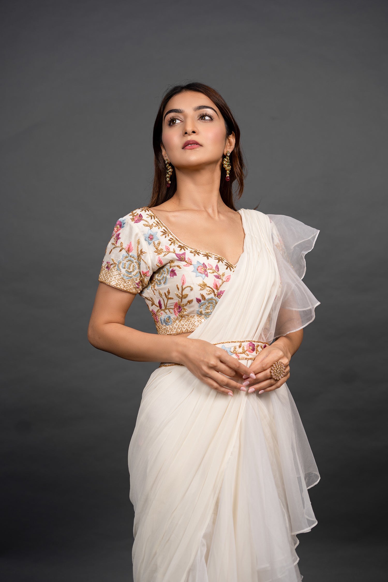 Vivacious White Pre Draped Saree