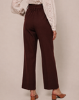 Women Maroon Pleated Wide Leg Paperbag Waist Trousers
