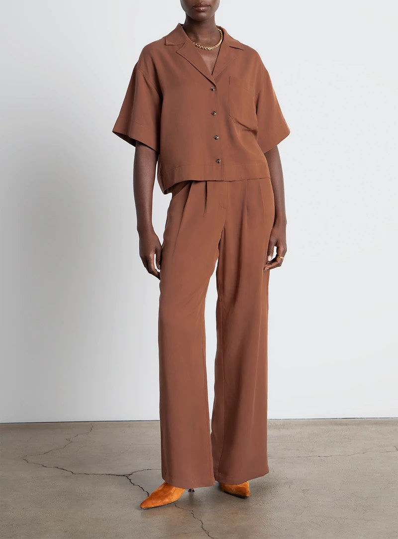 Women Rust Pleated Wide Leg Trousers with Belt Loops