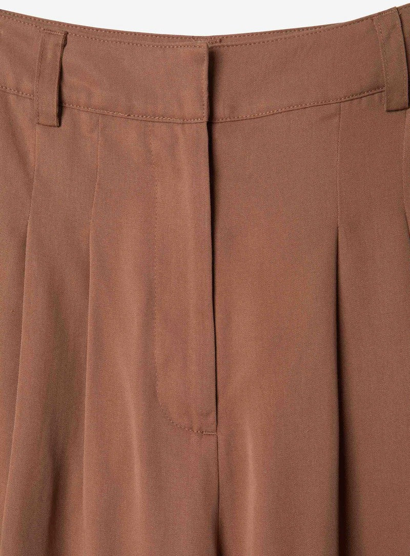Women Rust Pleated Wide Leg Trousers with Belt Loops