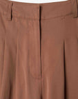 Women Rust Pleated Wide Leg Trousers with Belt Loops