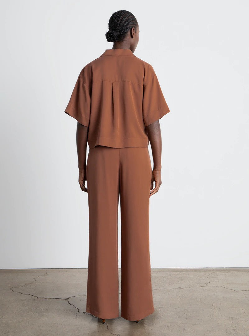 Women Rust Pleated Wide Leg Trousers with Belt Loops