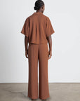 Women Rust Pleated Wide Leg Trousers with Belt Loops