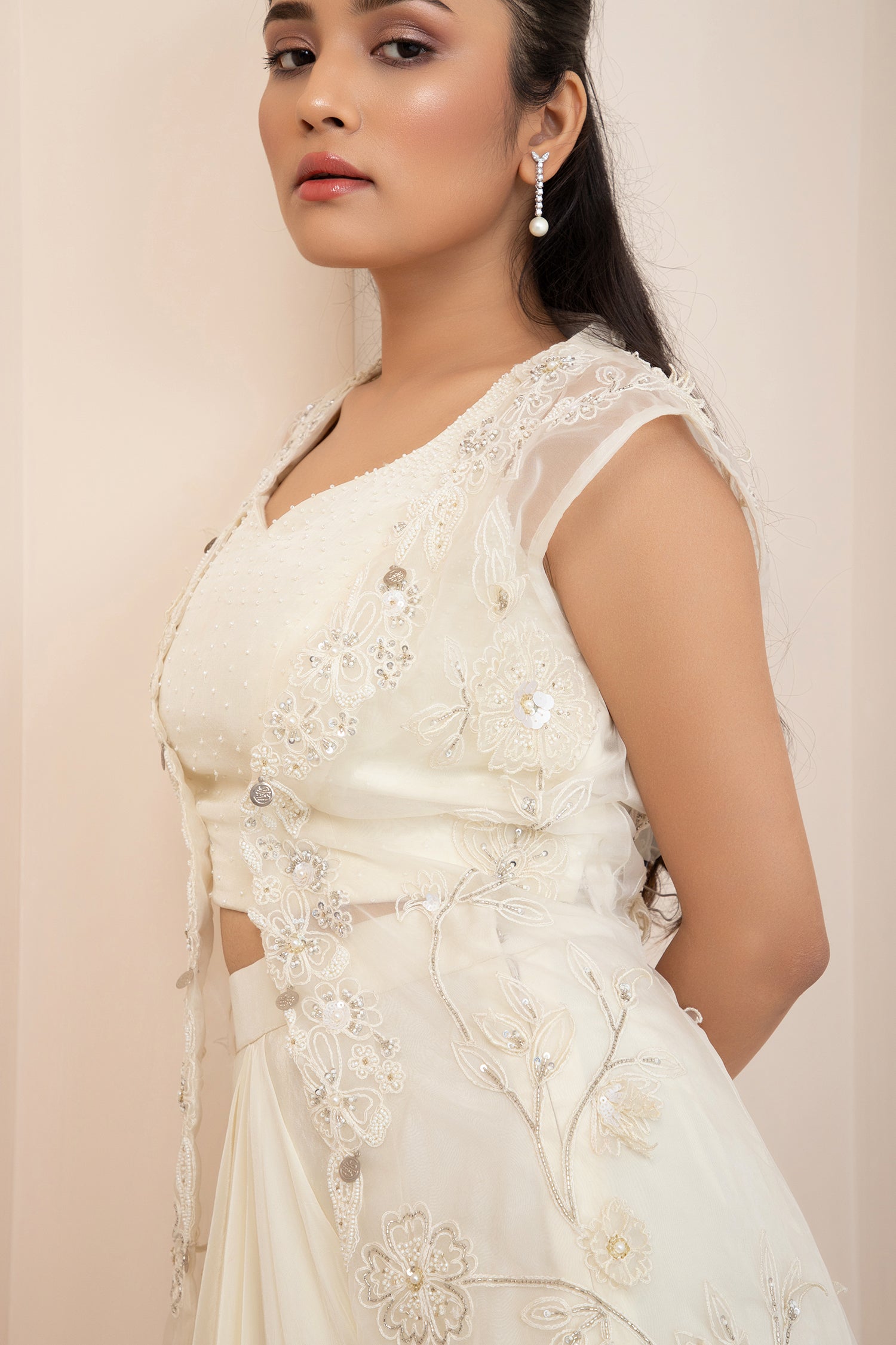 Ivory Wildflower Jacket and Drape Skirt Set