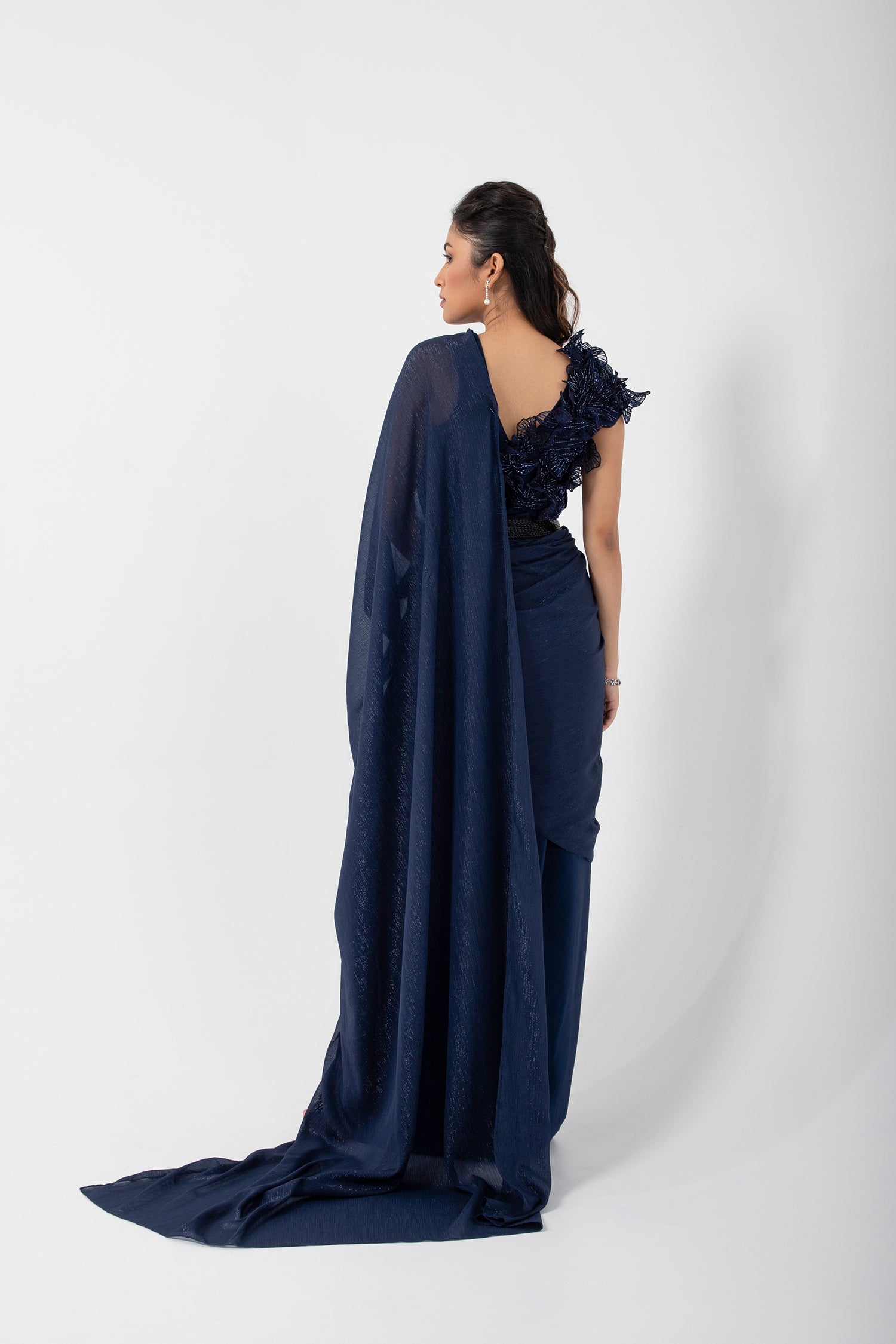 Sapphire 3D Floral Blouse and Drape Saree Set