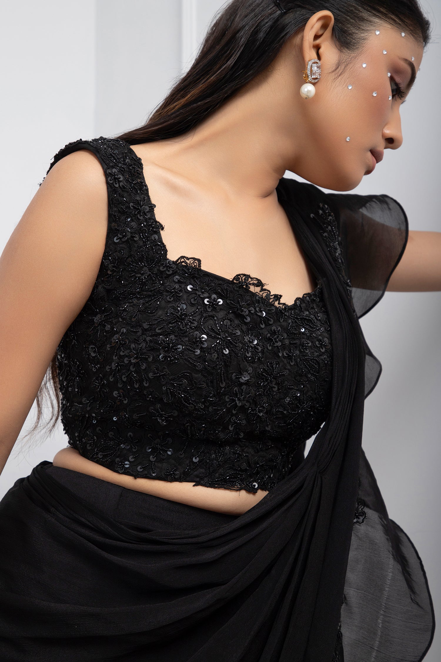 Nova Black Drape Saree Set