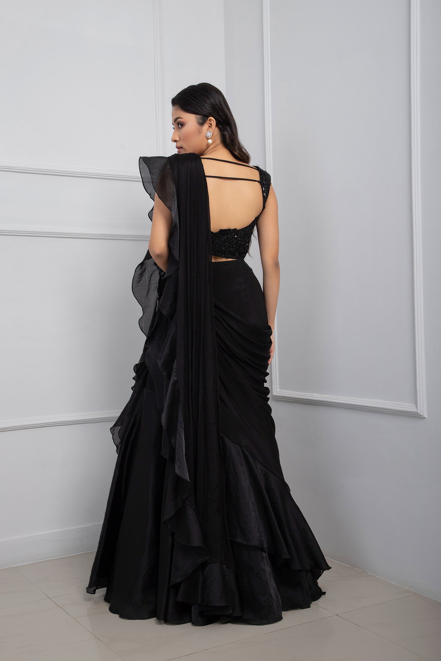 Nova Black Drape Saree Set