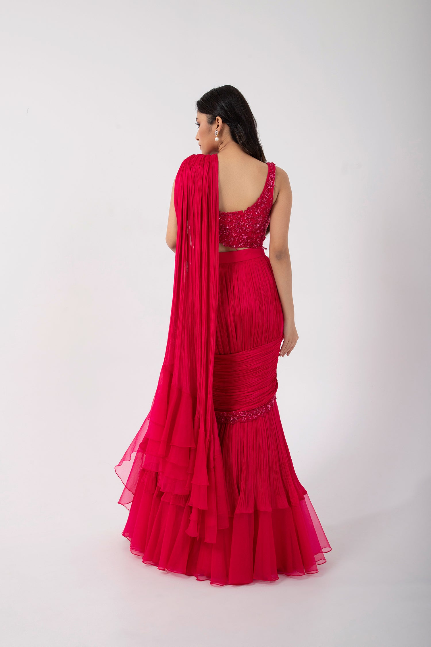 Fuchsia Aura Drape Saree Set