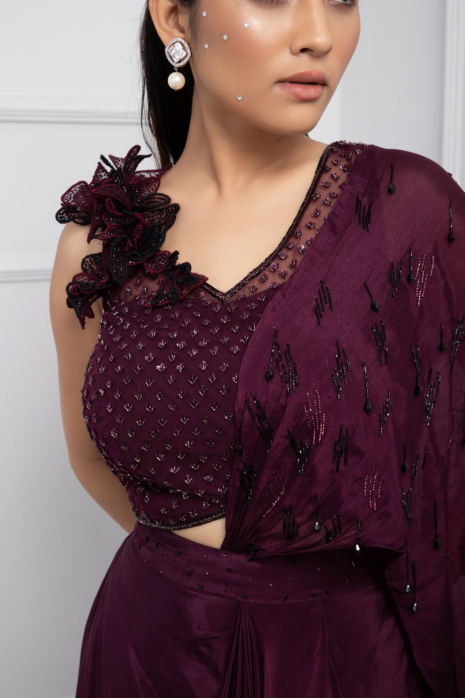 Orchid Plum Drape Saree Set
