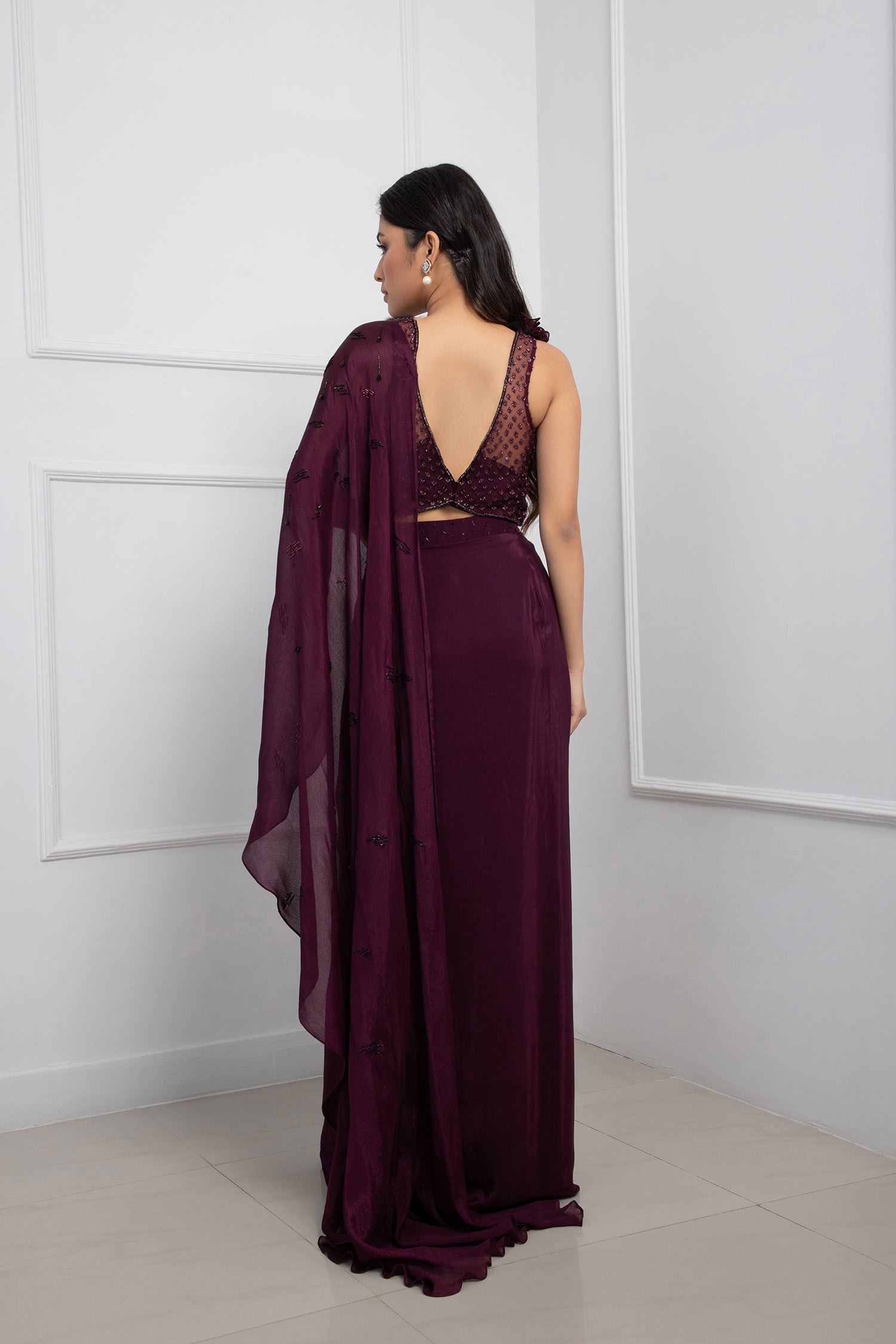 Orchid Plum Drape Saree Set
