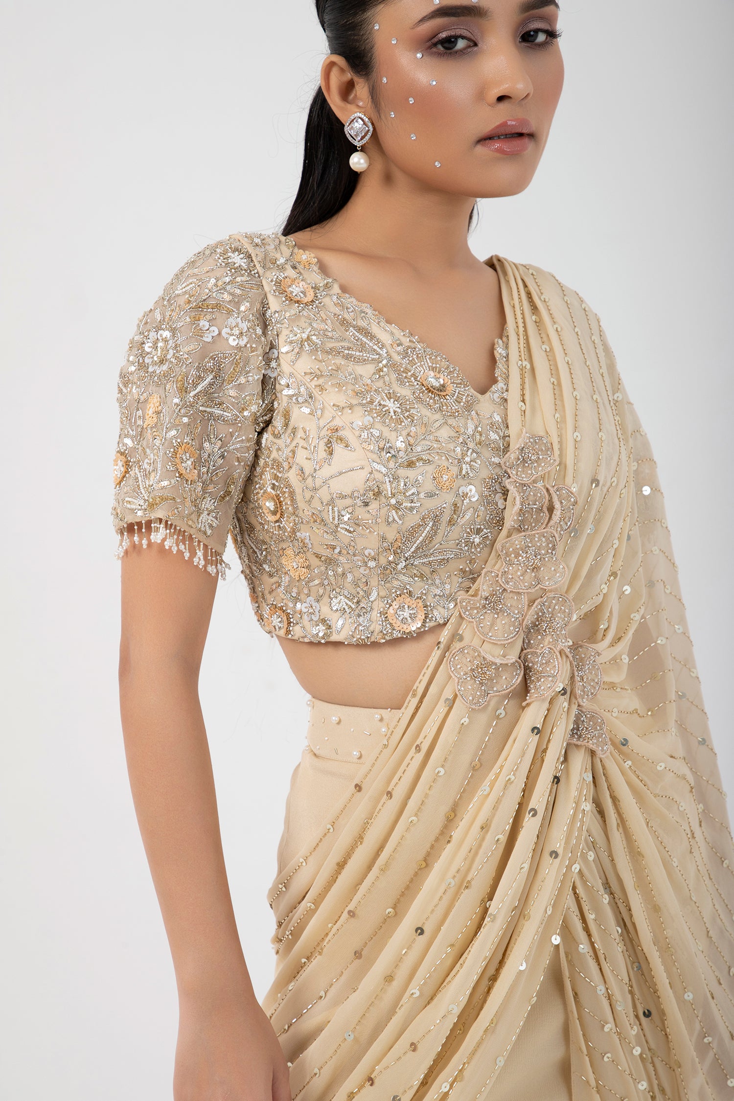 Gold Goddess Drape Saree Set
