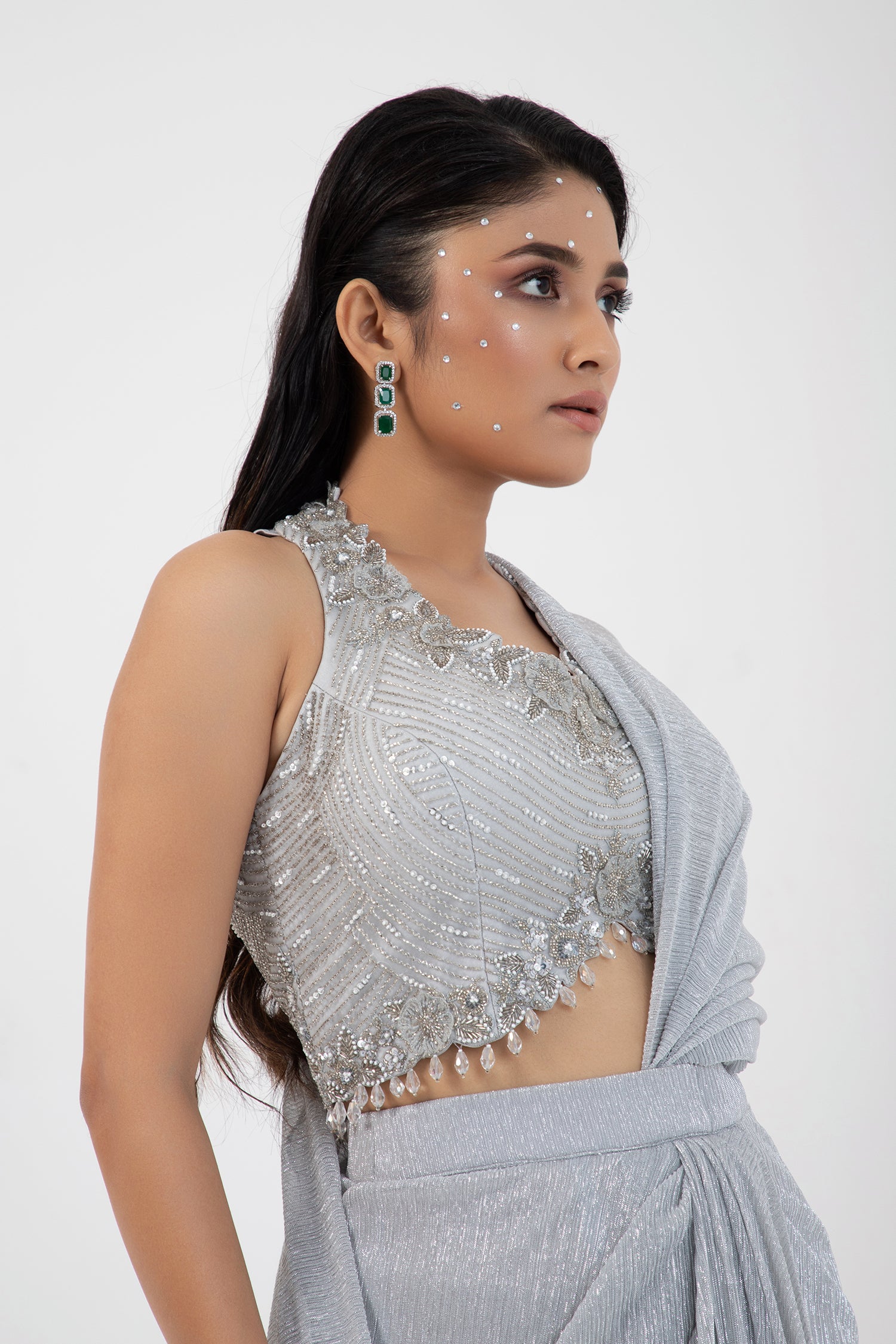 Opal Shimmer Drape Saree Set