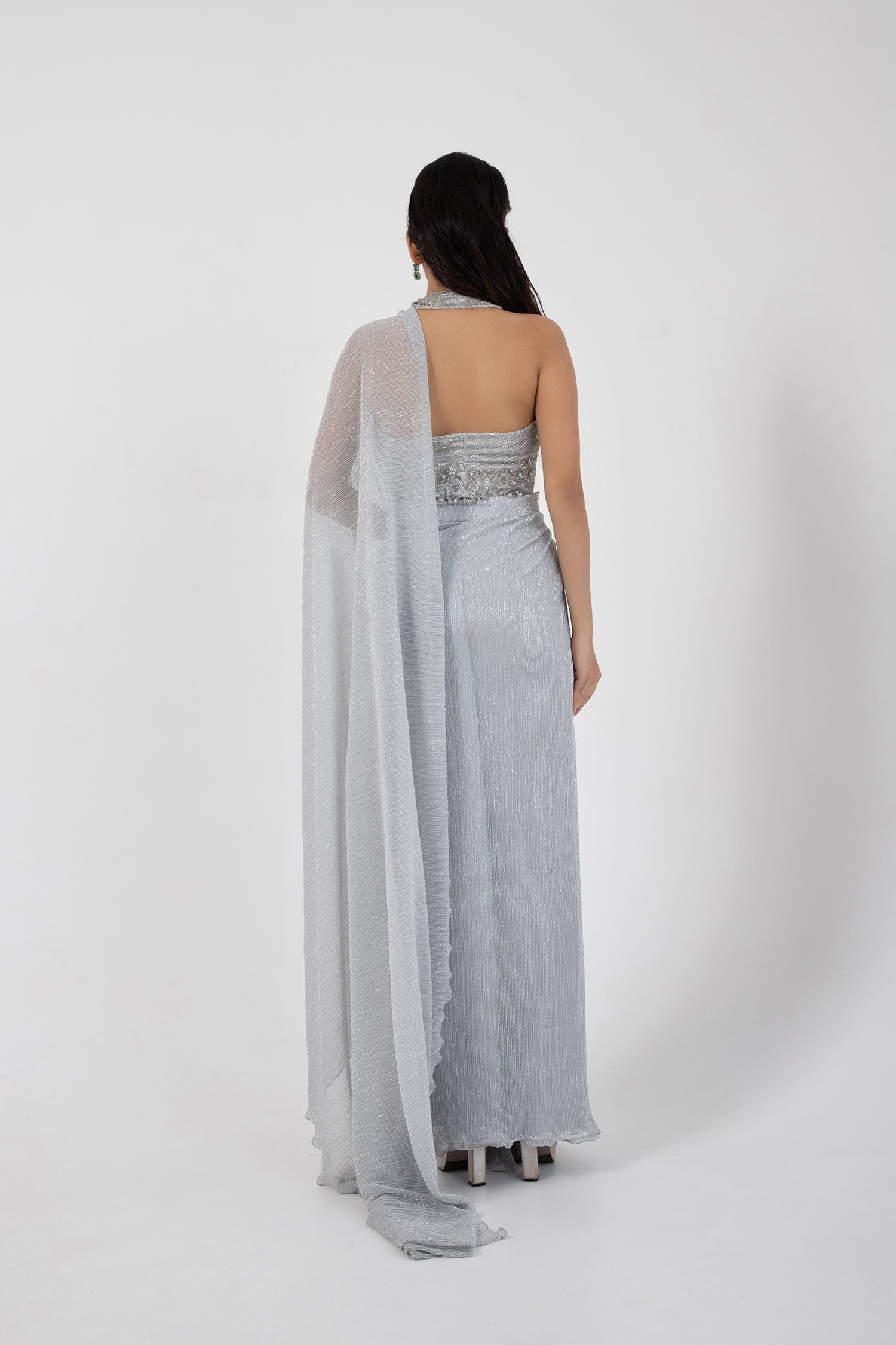 Opal Shimmer Drape Saree Set