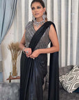 Black Metallic Lycra Saree Gown