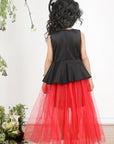 Black N Red Dress with 3D Flowers and Net Detailing