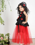Black N Red Dress with 3D Flowers and Net Detailing