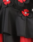 Black N Red Dress with 3D Flowers and Net Detailing
