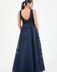 Blue and Black Jacquard Gown