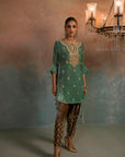 Aqua Mist Velvet Embroidered Co-ord Set