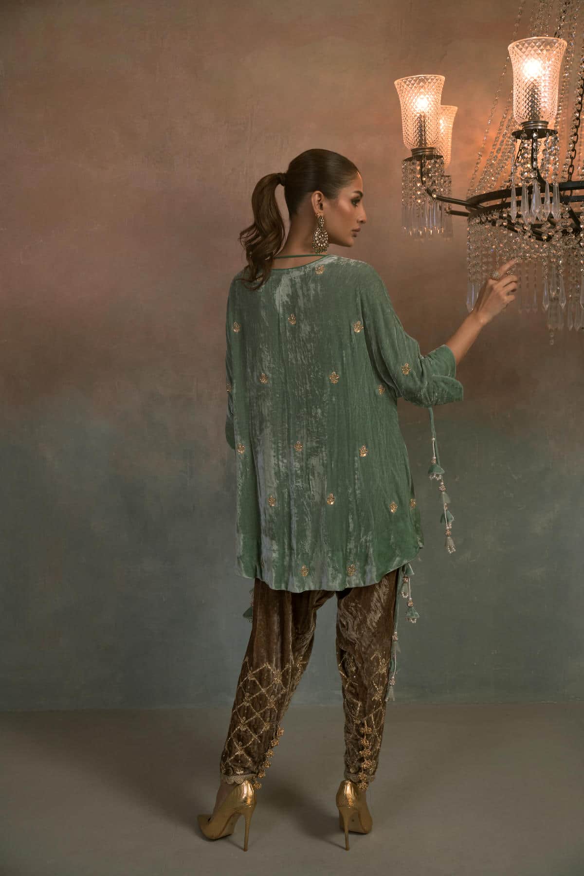 Aqua Mist Velvet Embroidered Co-ord Set