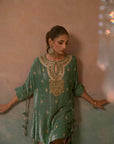 Aqua Mist Velvet Embroidered Co-ord Set