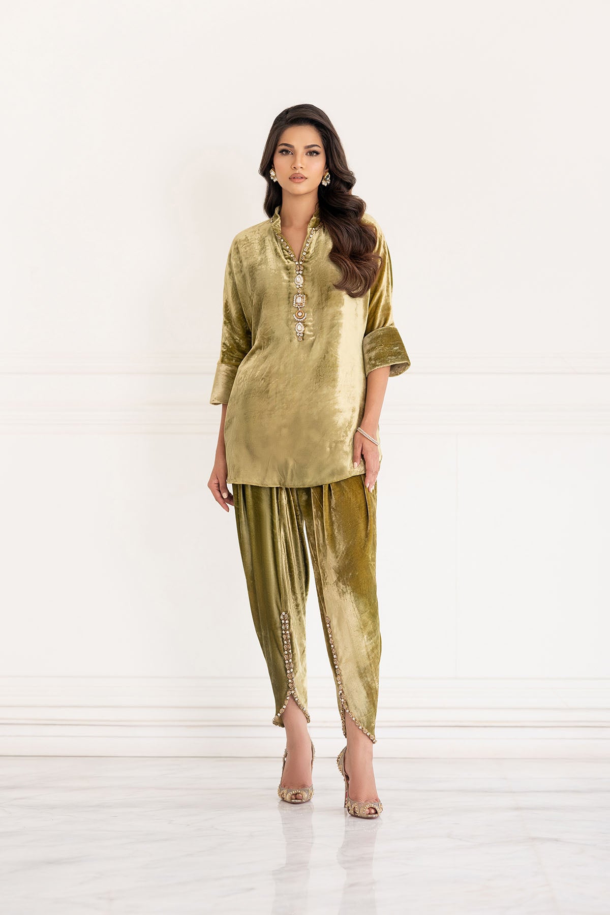 Champagne Olive Velvet Occasion Co-ord