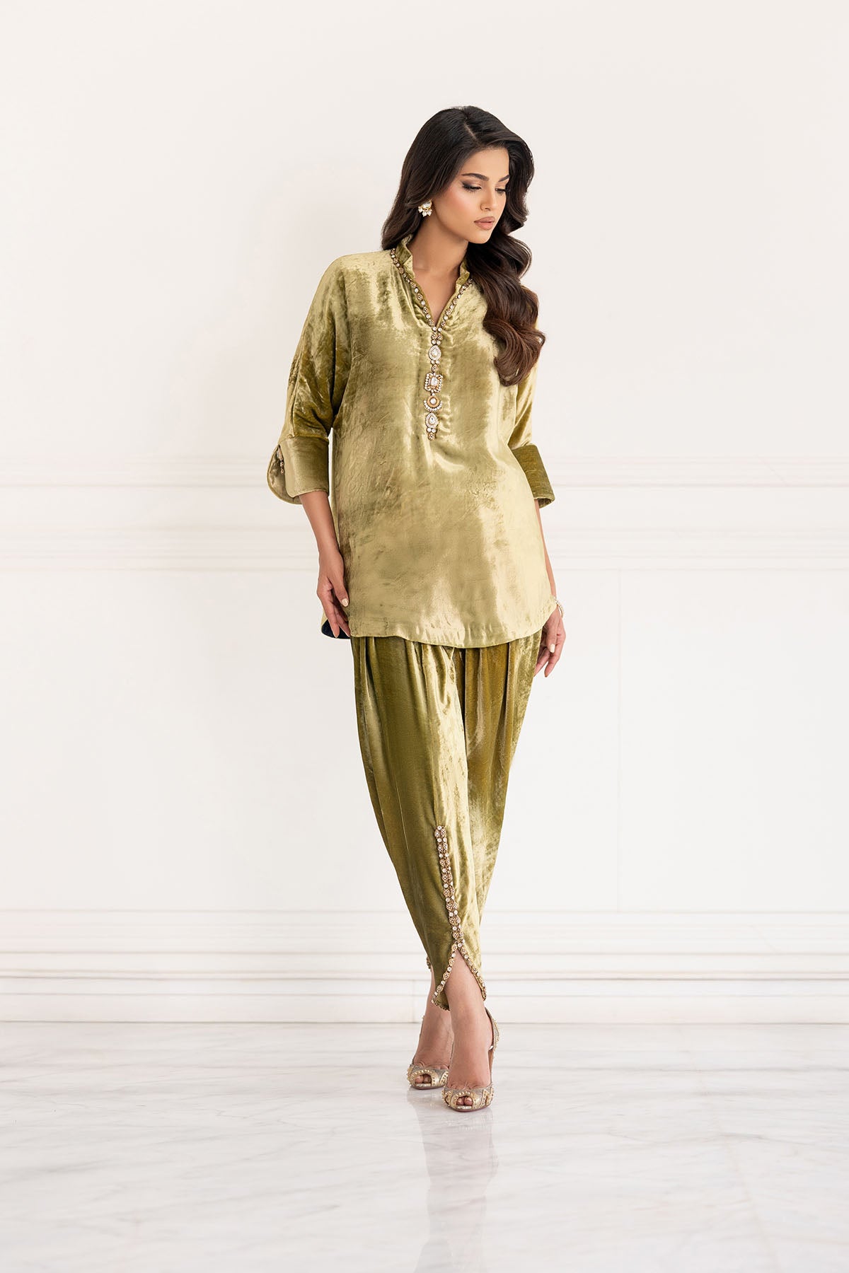 Champagne Olive Velvet Occasion Co-ord
