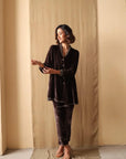Mocha Luxe Embellished Velvet Co-ord Set
