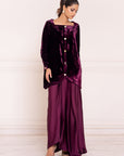 Plum Luxe Velvet Kurta & Draped Pant Set