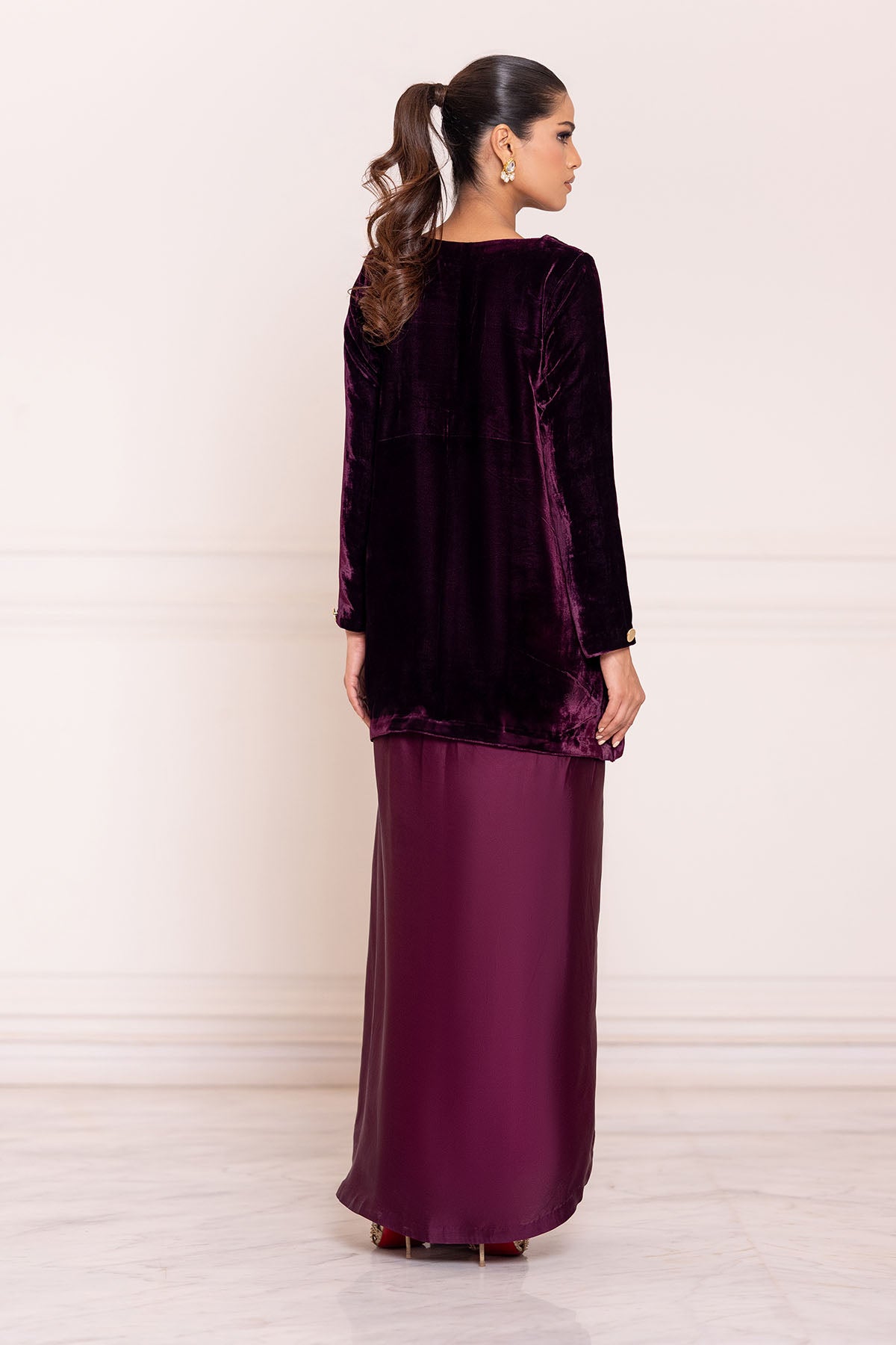 Plum Luxe Velvet Kurta &amp; Draped Pant Set