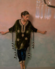 Olive Opulence Embroidered Velvet Set
